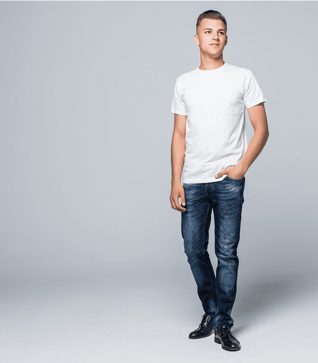Man in white t-shirt and jeans